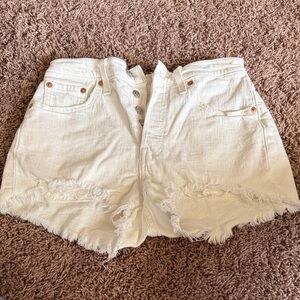 Signature by Levi Strauss White Distressed Button-Front Denim Shorts